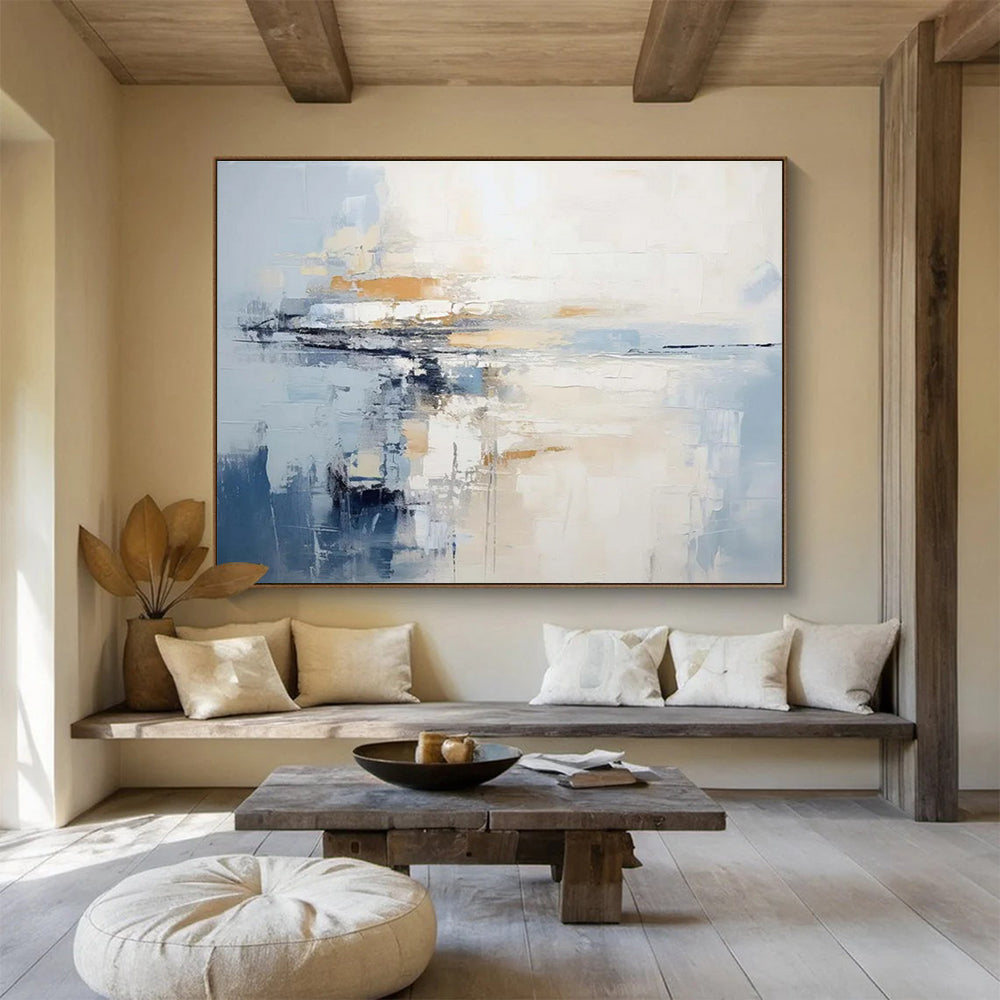 Blue and White Tones Light - toned Abstract Painting THY089