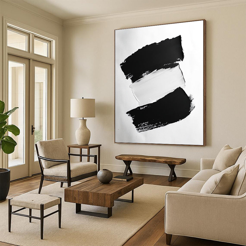 Black White Bold Brushstrokes Abstract Painting GER822