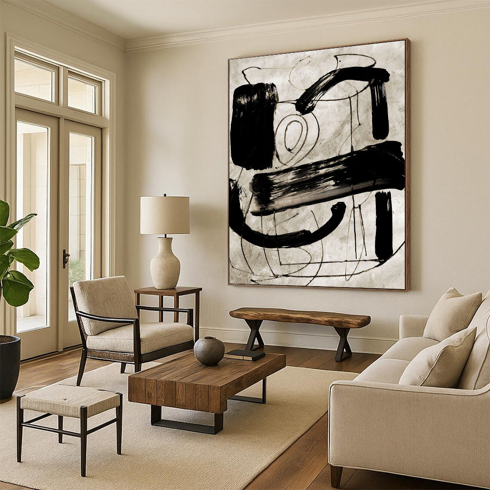 Black and White Bold Brushstrokes Abstract Painting ADGE169