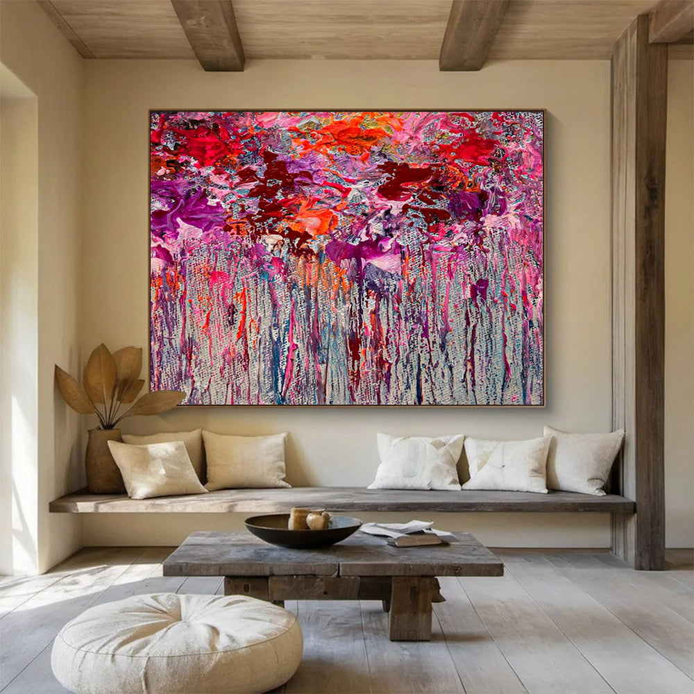 Pink Purple Abstract Painting with Dripping Color Effects THY351