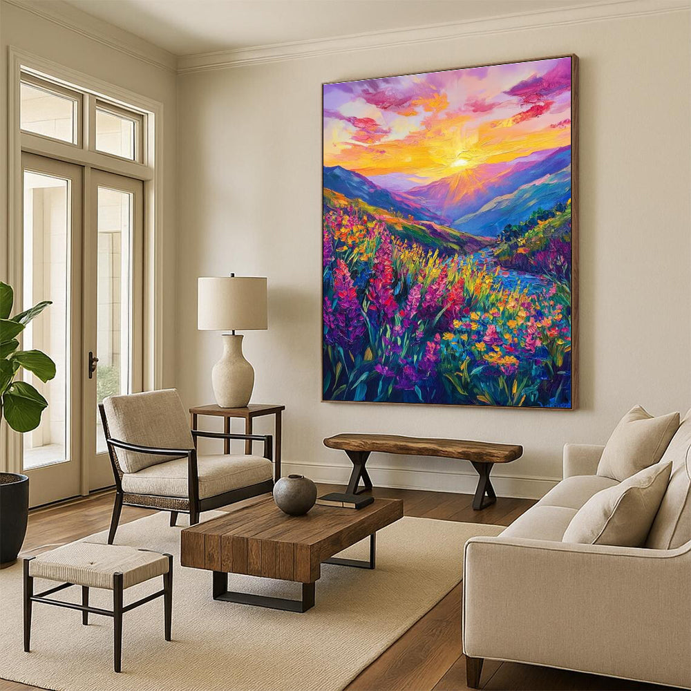 Colorful Mountain Sunset Abstract Painting with Lush Landscapes ADGE526