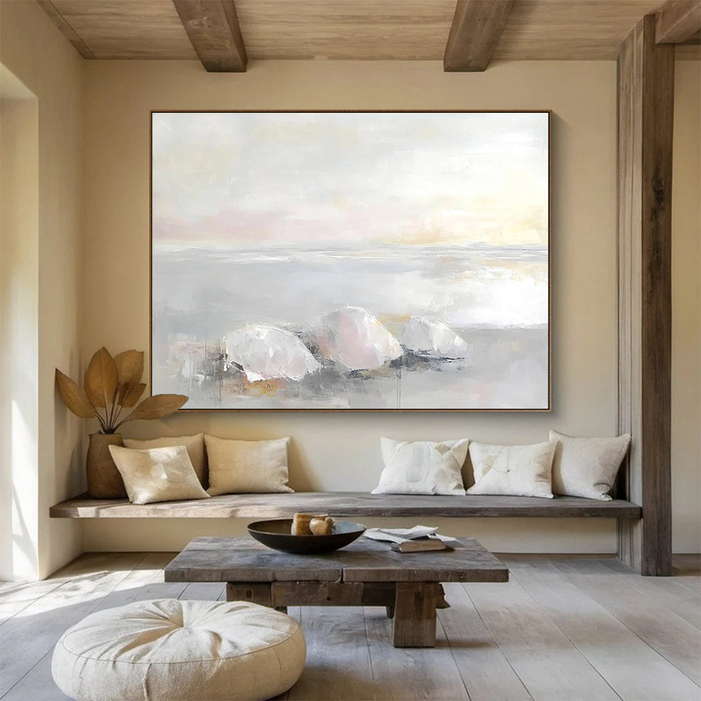 Pastel Seaside Stones Abstract Painting with Delicate Hues DYP337