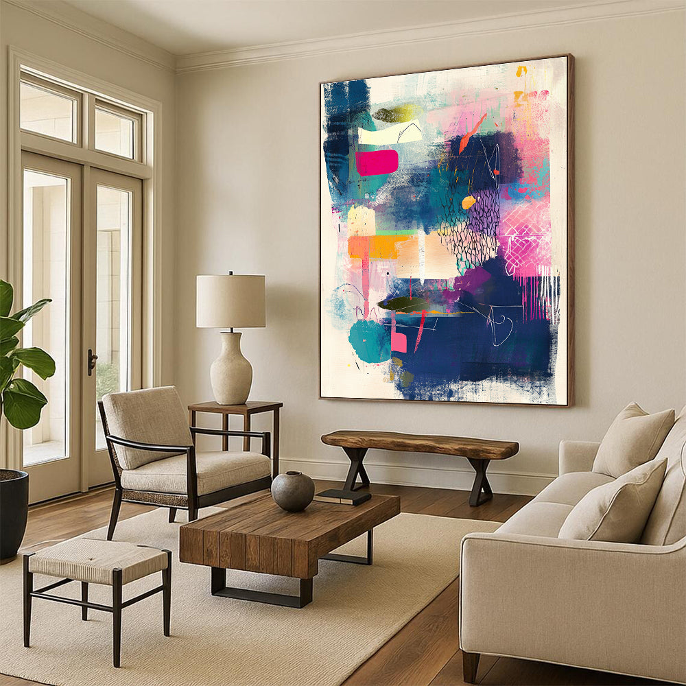 Colorful Mixed - Media Abstract Painting with Bold Shapes and Colors GER079