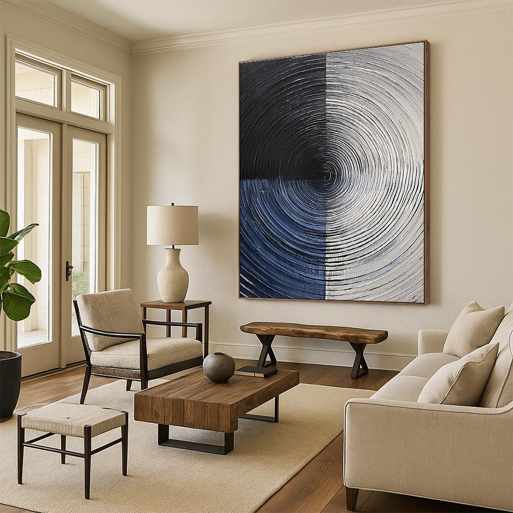 Black White Blue Circles Abstract Painting GER832