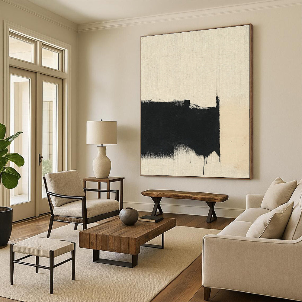 Black and Beige Drip Abstract Painting with Raw Expression GER179