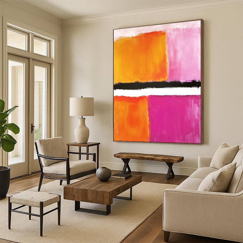 Orange and Pink Abstract Painting with Bold Color Blocks GER141
