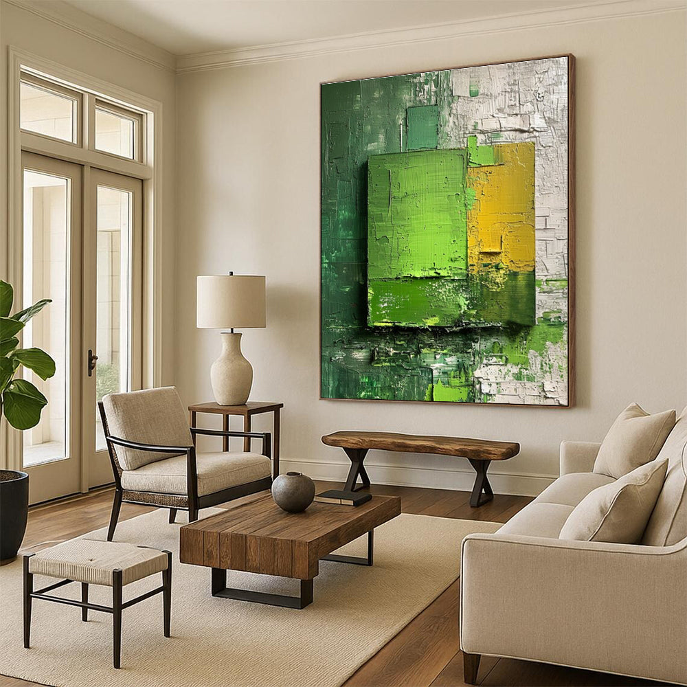 Green Yellow White Textured Abstract Painting ADGE030