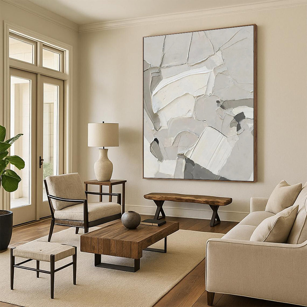 Beige Textured Abstract Painting with Fragmented Shapes ADGE509