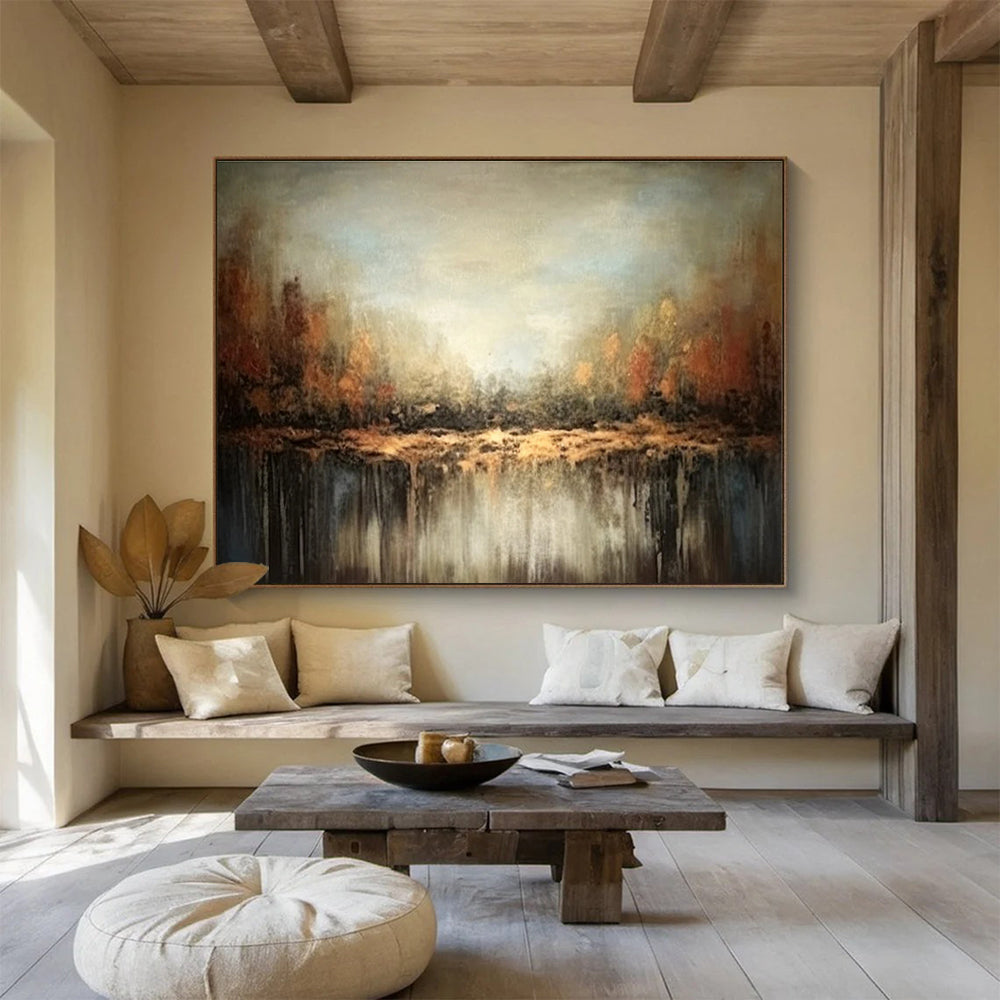 Brown Green Forest Reflection Abstract Painting THY059