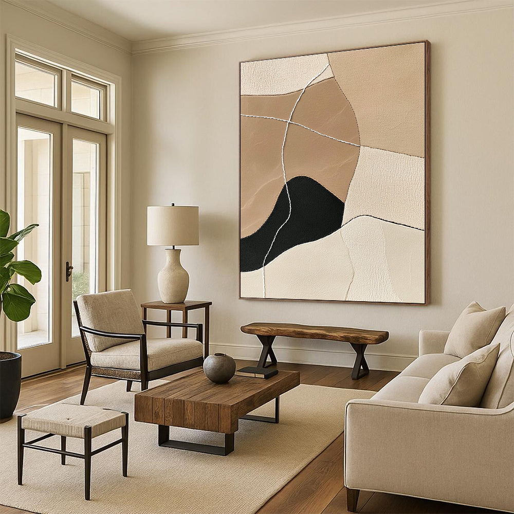 Beige Leather Patchwork Abstract Painting GER853