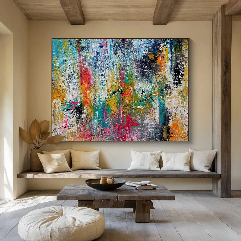Colorful Chaos Abstract Painting with Vibrant Mixed Hues THY330