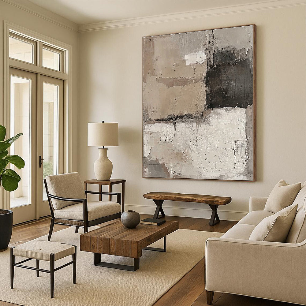 Beige and Gray Abstract Painting with Subtle Layers GER453