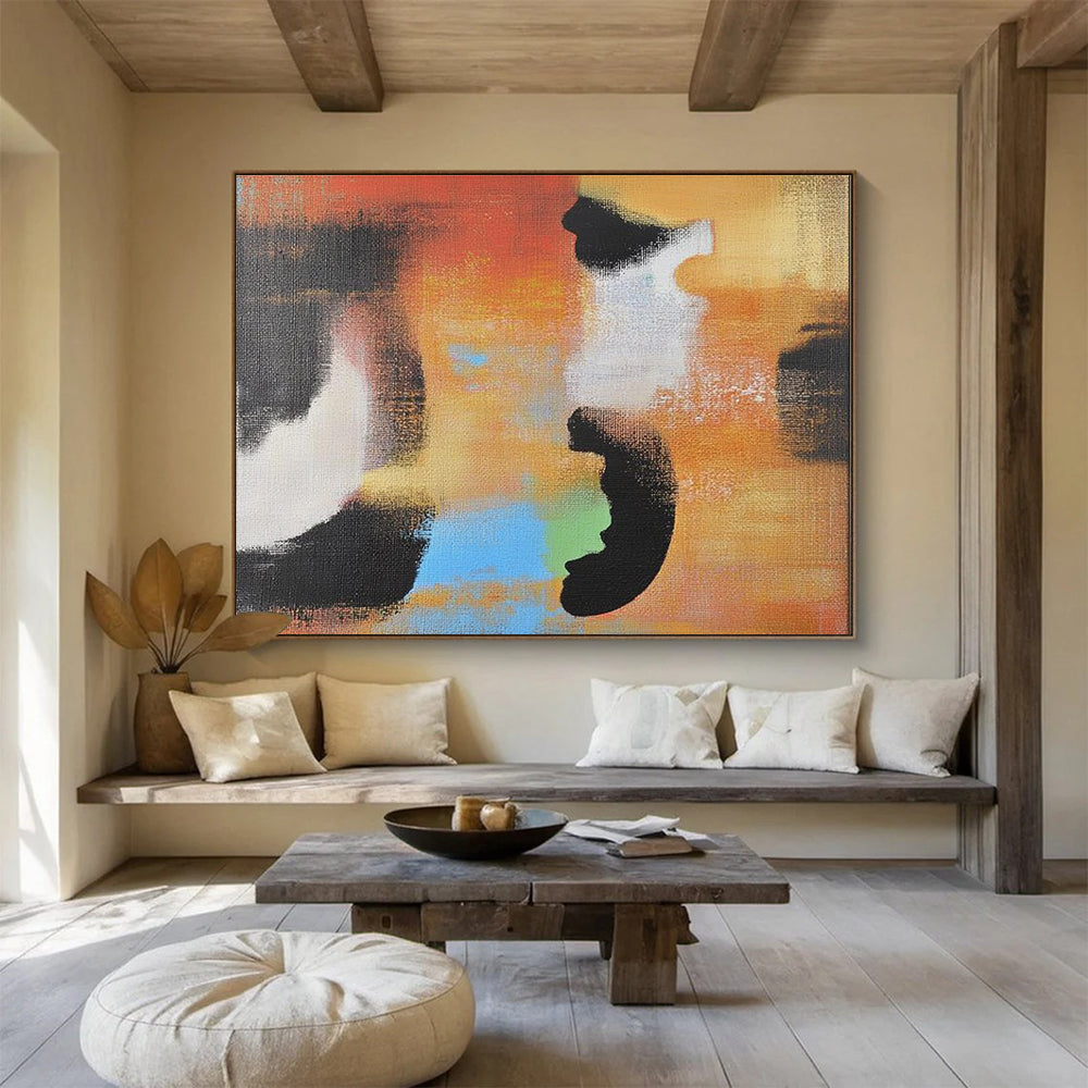 A large abstract painting featuring vibrant colors and dynamic shapes designed to enhance modern spaces with artistic elegance.SC626