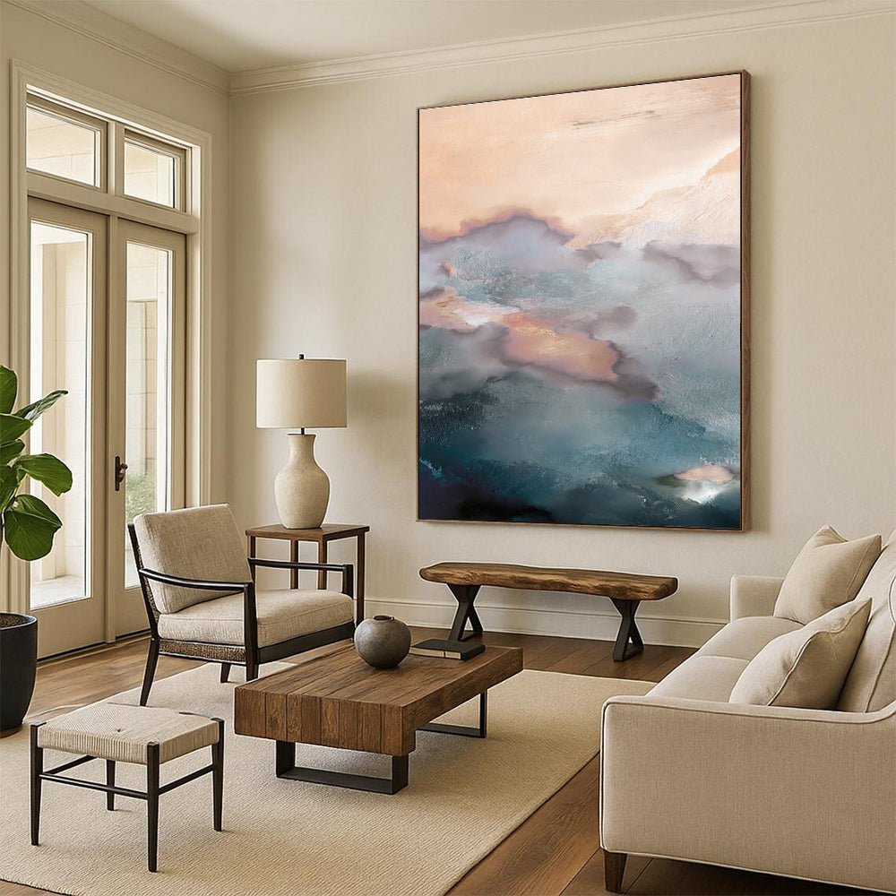 Blush and Teal Cloud - like Abstract Painting ADGE164