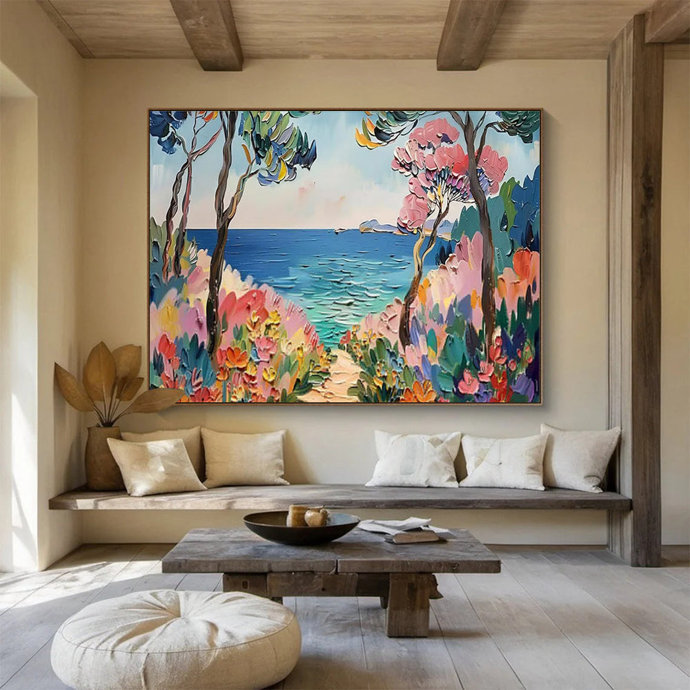 Coastal Path with Flowers Abstract Painting THY423