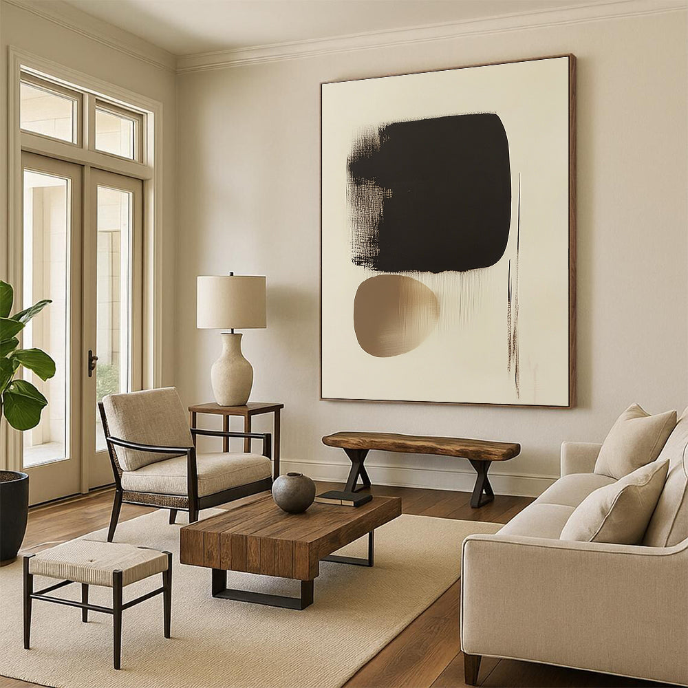 Black and Beige Abstract Painting with Soft Edges GER171