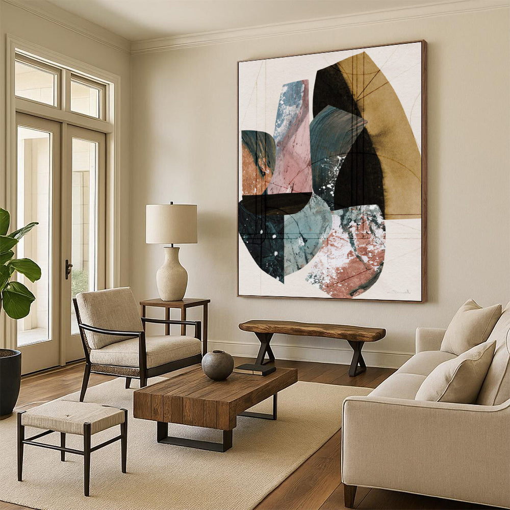 Geometric Collage with Earth Tones and Pastels Abstract Painting ADGE152