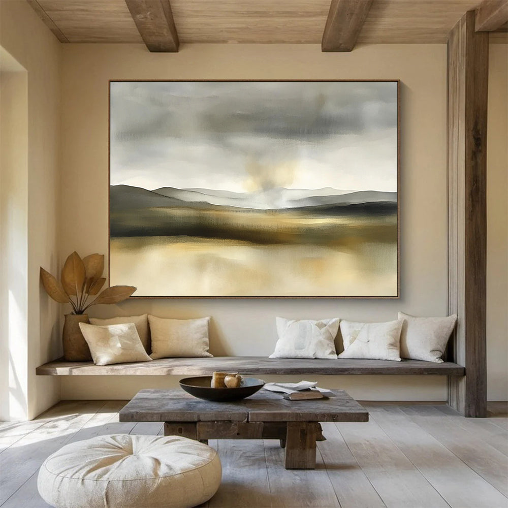 Monochromatic Mountain Landscape Abstract Painting with Grays and Browns DYP235