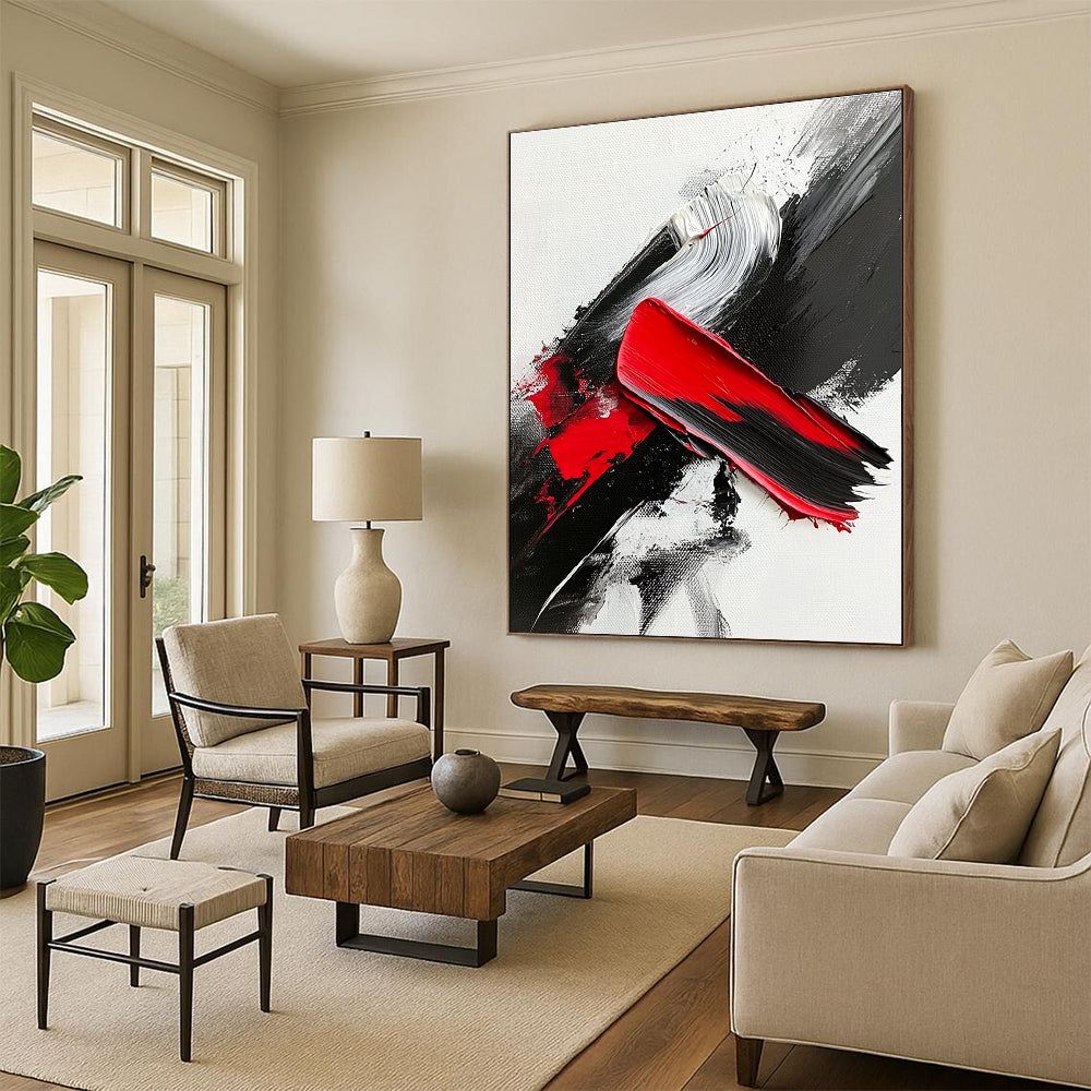 Red Black White Abstract with Bold Textured Strokes GER369