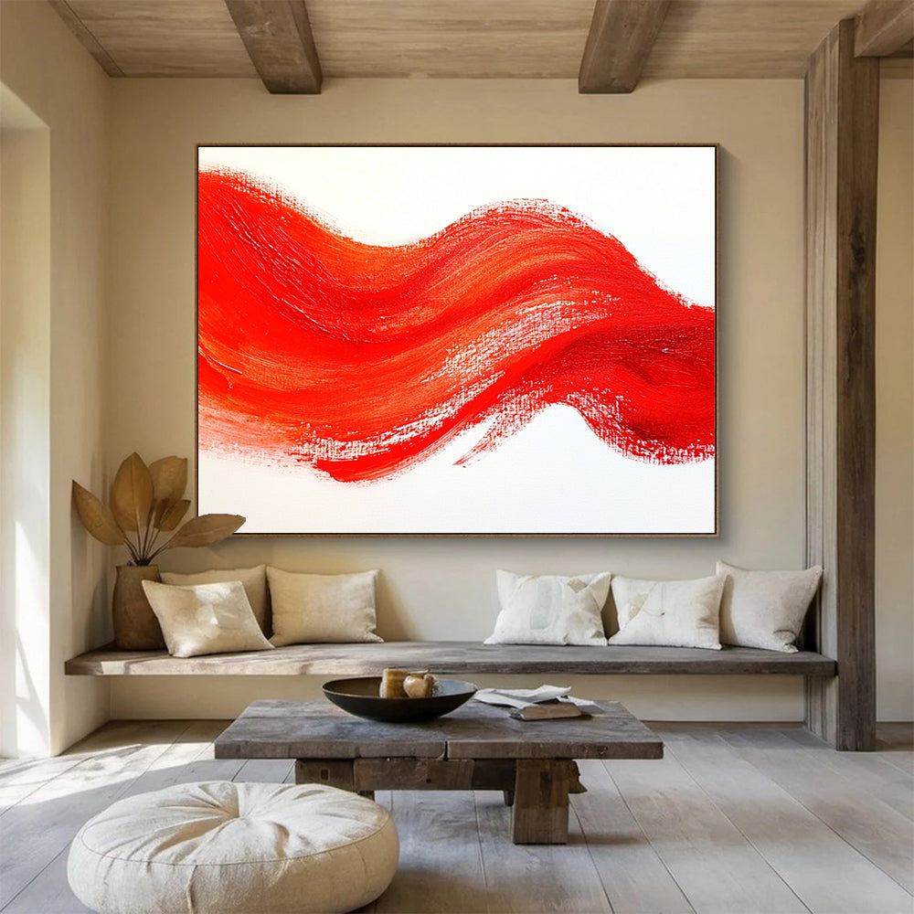Red Wave Abstract Painting with Bold Red Strokes DYP606
