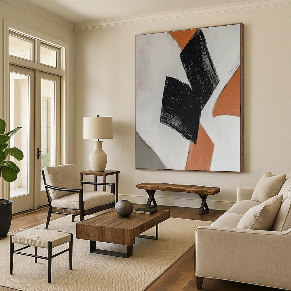 Minimalist Black and Orange Abstract Painting ADGE111