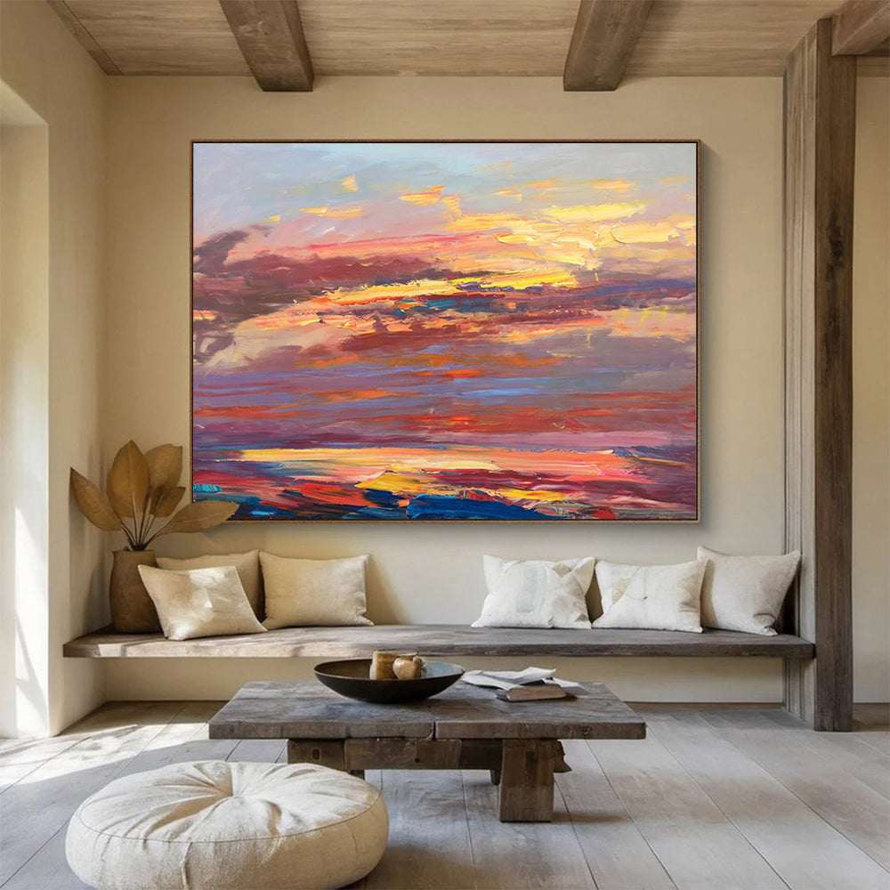 Fiery Sunset Sky Abstract Painting THY444