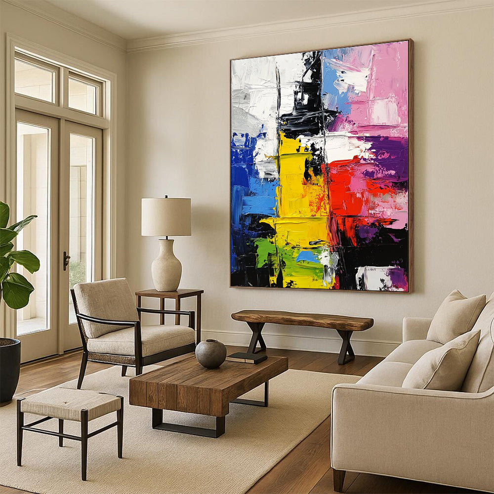 Multicolor Block Abstract Painting with Diverse Hues GER733