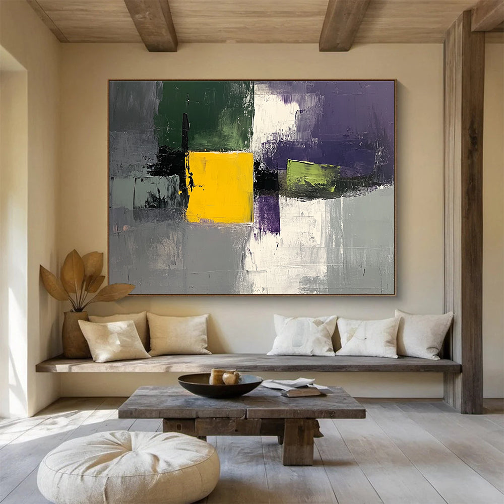 Geometric Color Block Abstract Painting with Bold Shapes DYP482