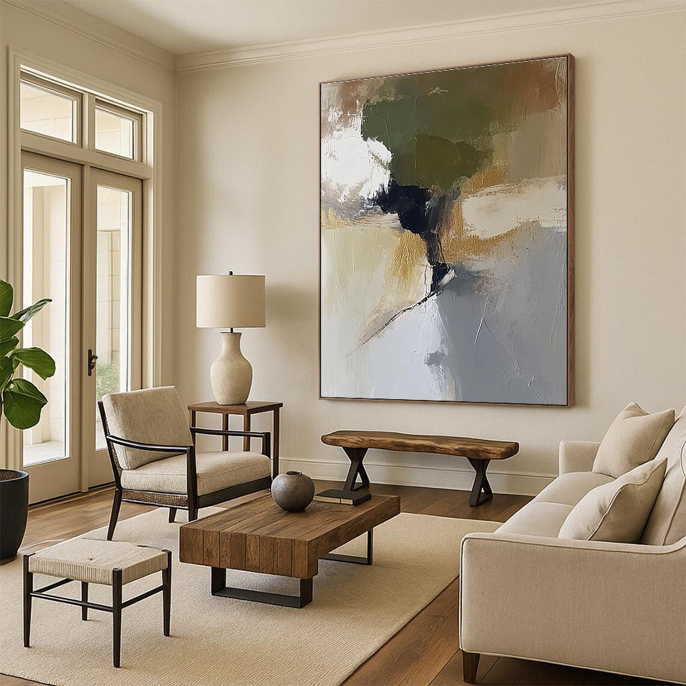 Green Gold and Gray Abstract Painting with Artistic Blends GER434