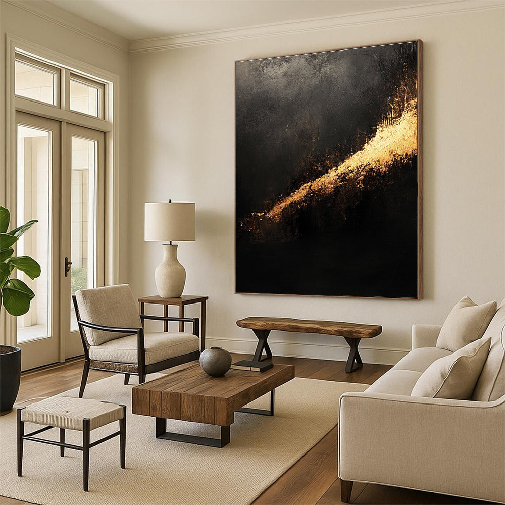 Black Gold Subtle Glow Abstract Painting GER828
