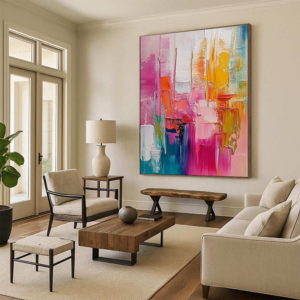 Pink Orange Abstract Painting with Thick Palette Knife Textures GER497