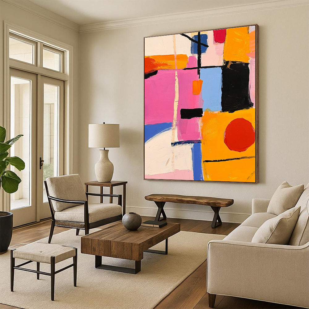 Color - Block Abstract Painting with Pink, Orange, and Blue GER300