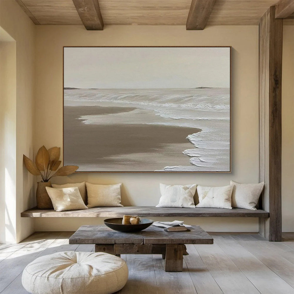 Beige Beach Abstract Painting with Calm, Coastal Tones THY393
