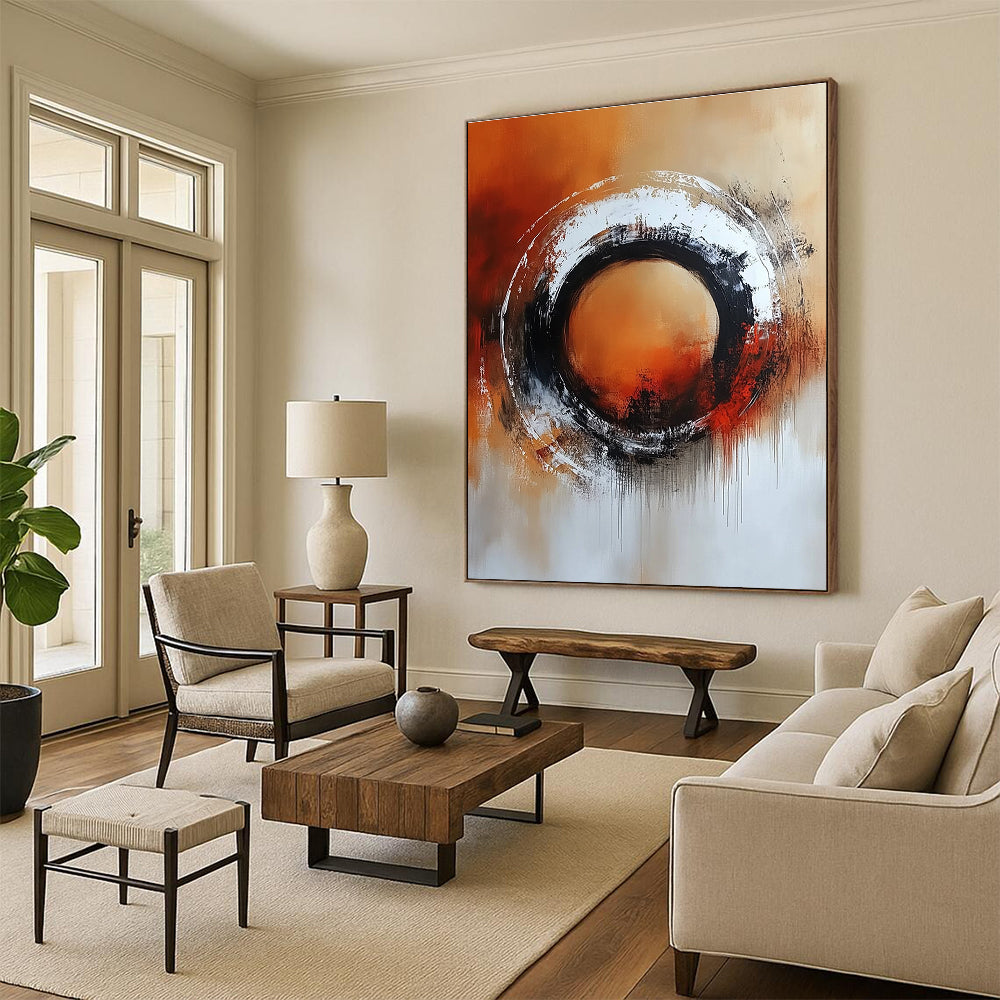 Orange Black Abstract Painting with Dripping Details GER706