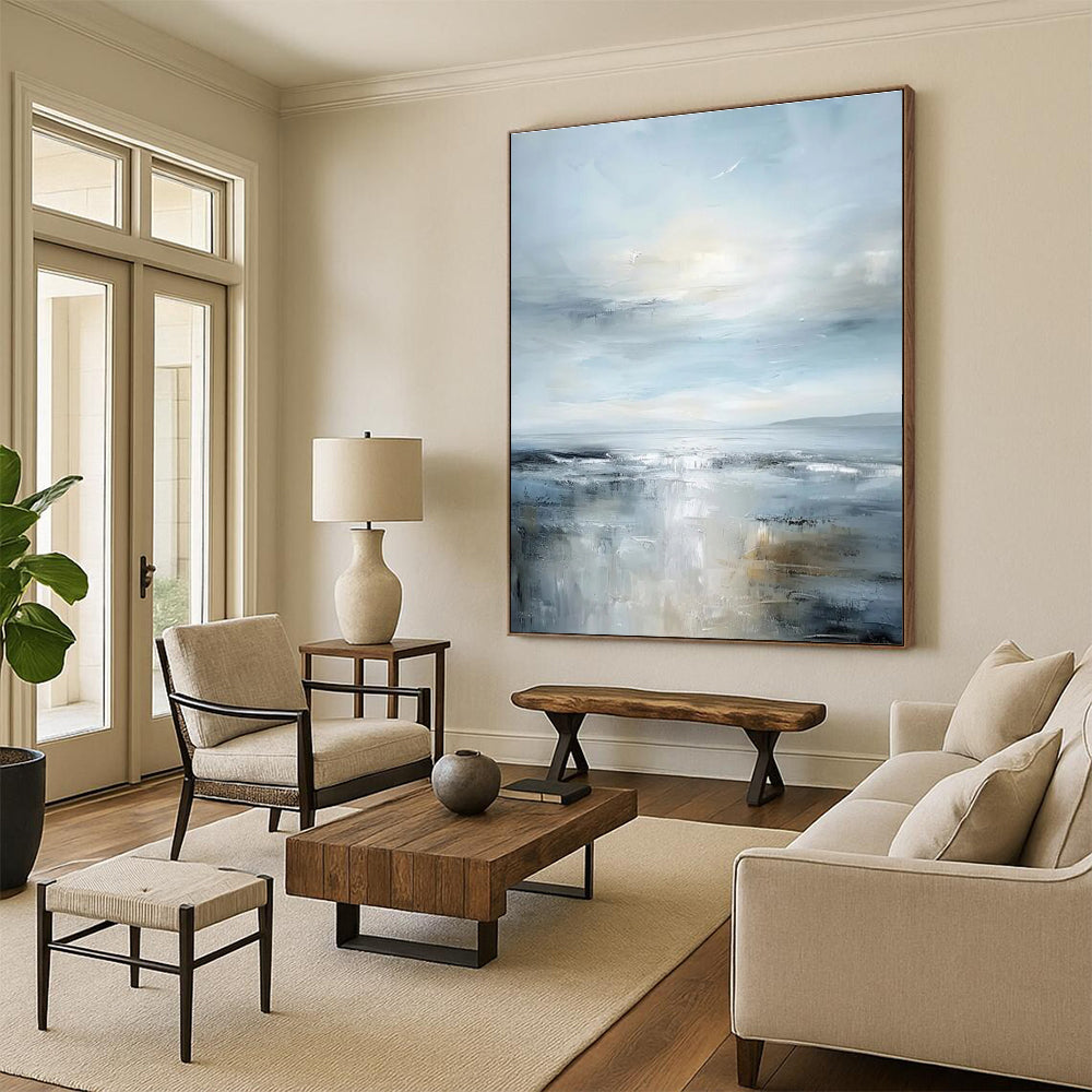 Light Blue and Gray Sea - themed Abstract Painting for Serene Spaces ADGE059
