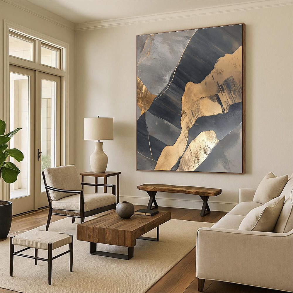 Gray Gold Abstract Shapes Abstract Painting GER836
