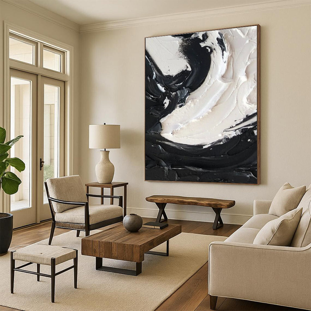 Black and White Intricate Swirl Textured Abstract Painting ADGE385