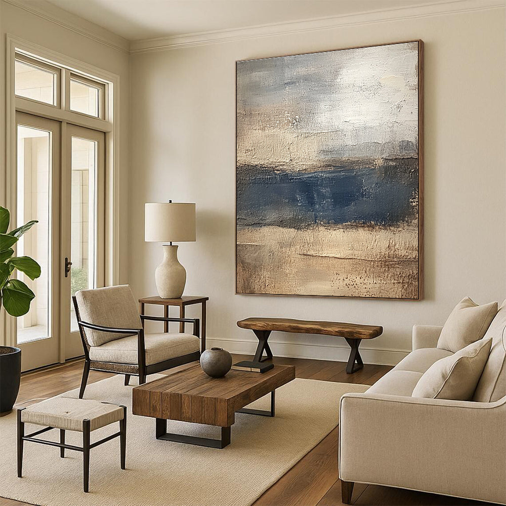 Beige and Blue Abstract Painting with Earthy Vibes GER454