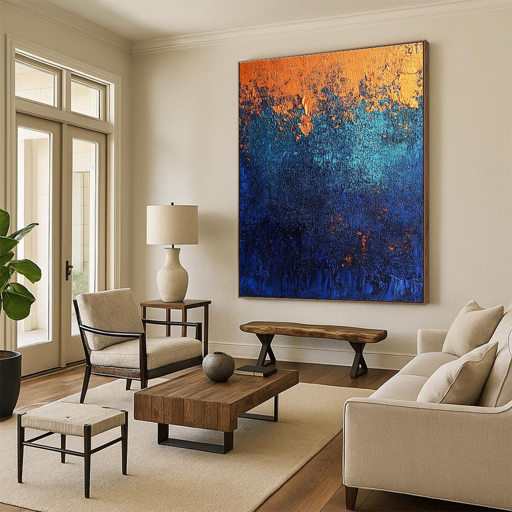 Blue Orange Abstract Painting with Textured Layers GER709