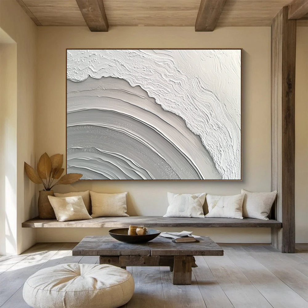 Gray White Textured - Wavy Layers Abstract Painting DYP043