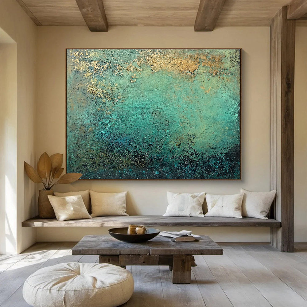 Green and Gold Textured Abstract Painting with Earthy Tones DYP590