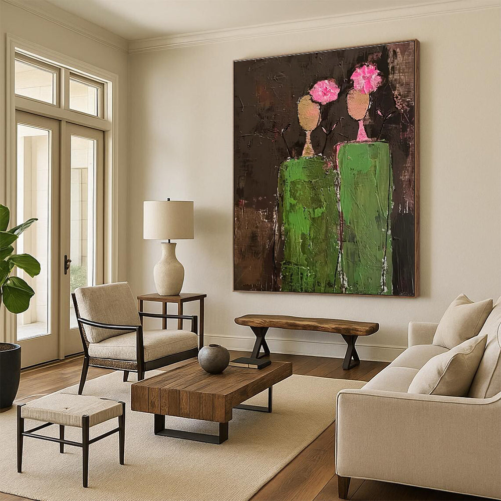 Green and Pink Flower - Head Figures Abstract Painting ADGE080