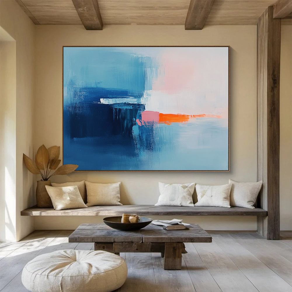 Blue and Orange Abstract Painting with Dynamic Brushstrokes DYP412