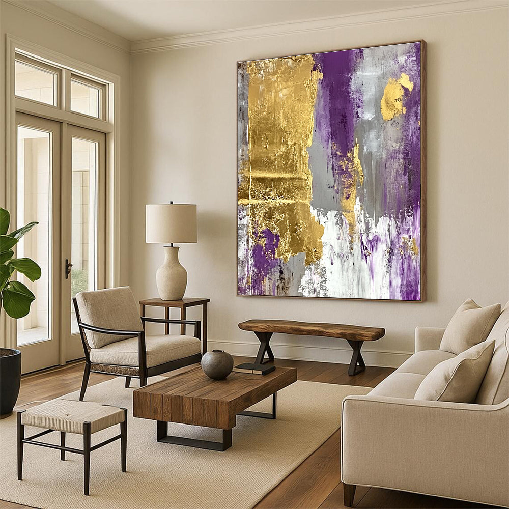 Purple - Gold Abstract Painting with Gray and White GER327