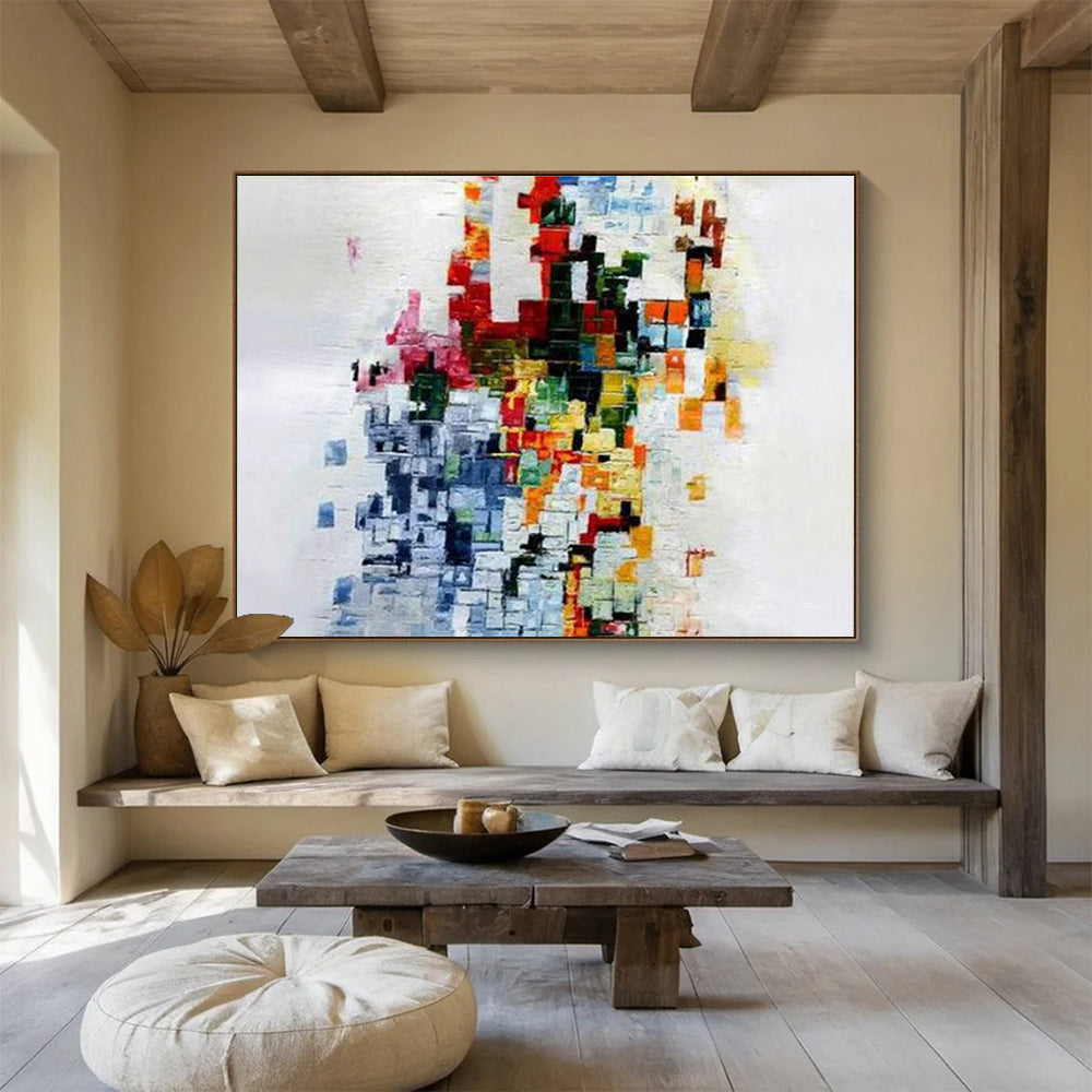 Colorful Mosaic - Style Abstract Painting with Diverse Square Hues THY288