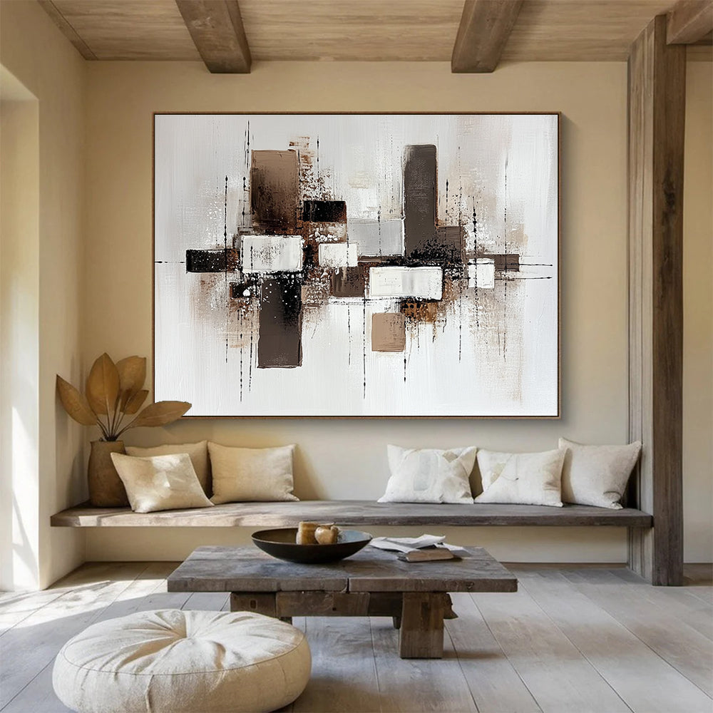 Neutral Tones Abstract Painting with Brown and White Shades DYP372