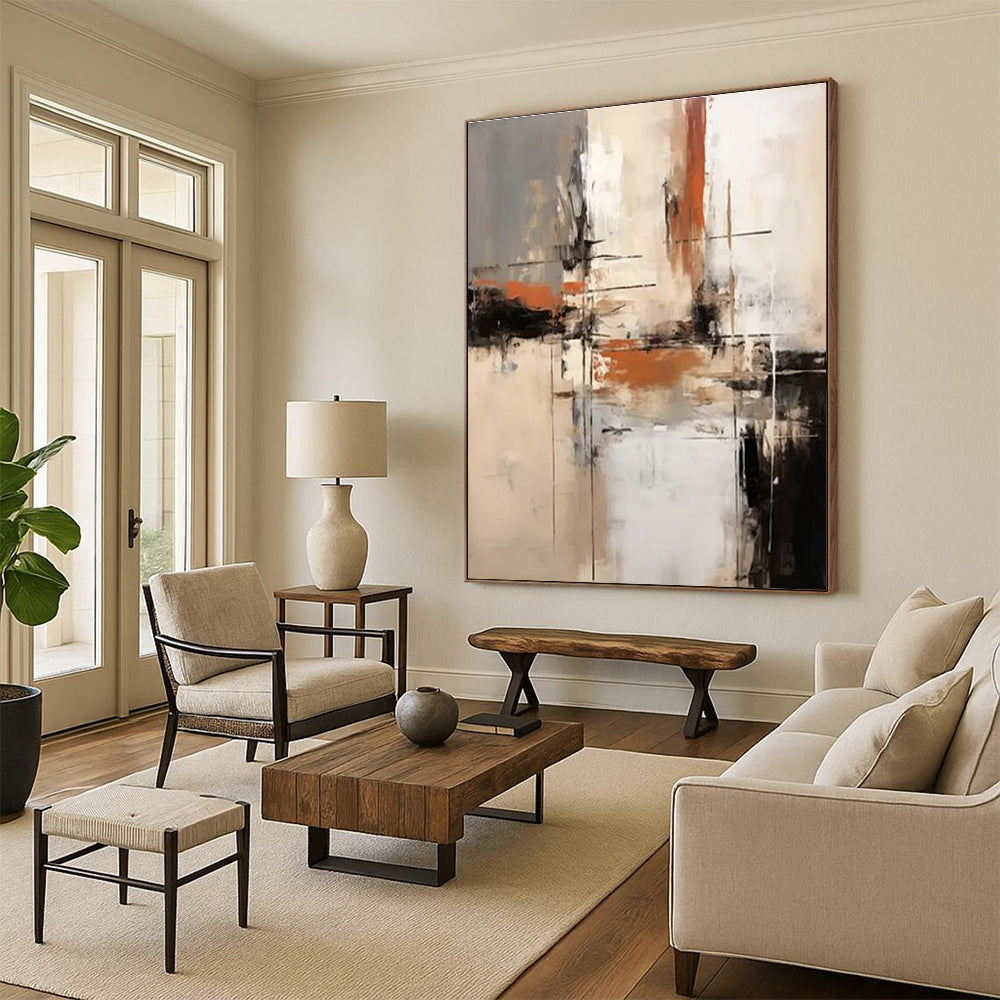 Earth - Toned Abstraction with Gray, Orange, and Beige ADGE112