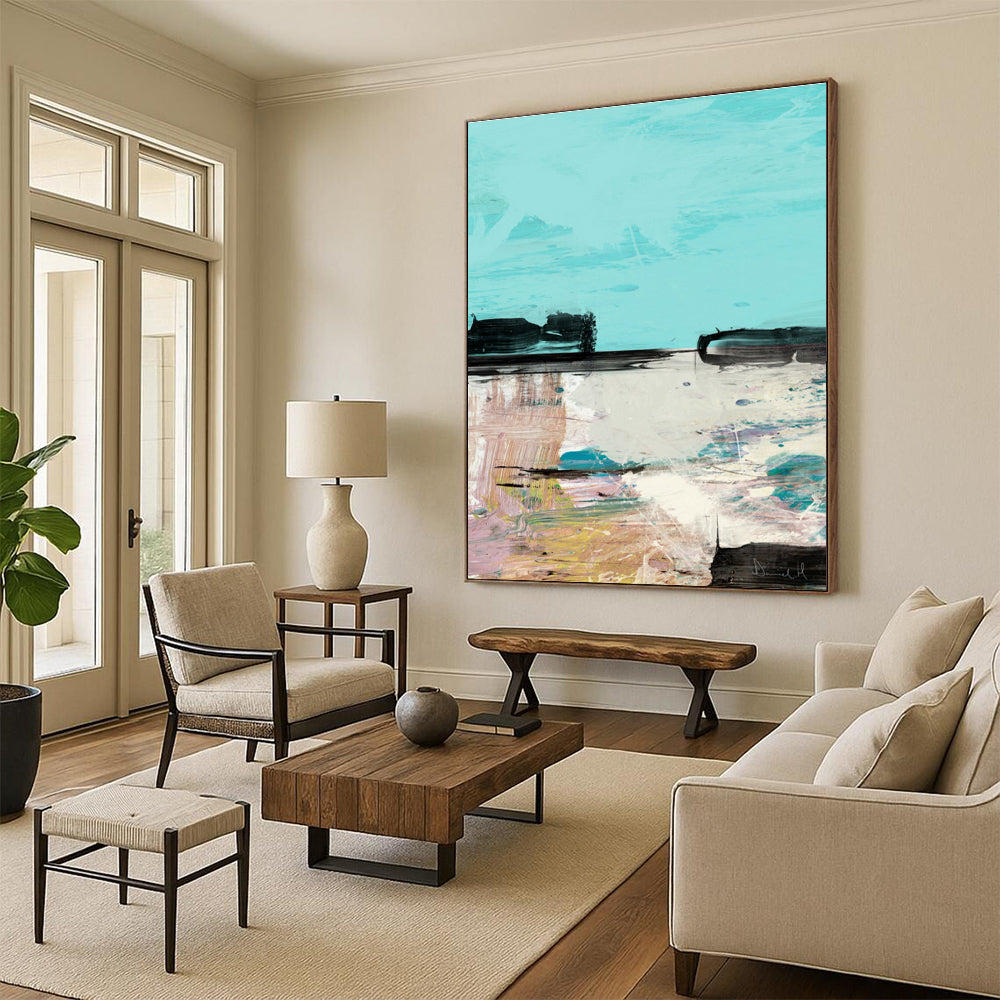 Coastal Abstract in Blue with Colorful Accents Painting ADGE197
