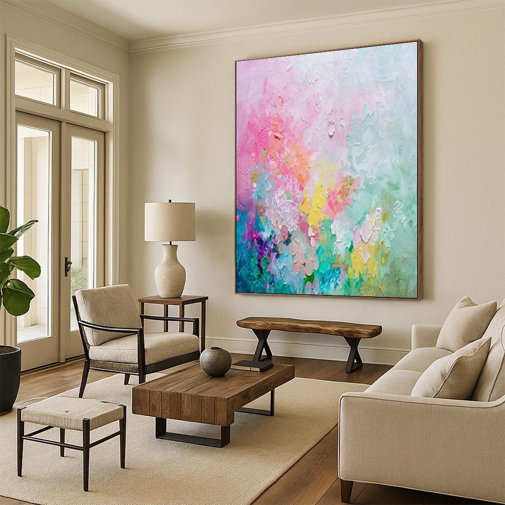 Oversized Custom Hand-Painted Abstract Art for Cottage Kitchen Island Back Wall and Office Credenza Wall DLZ1923