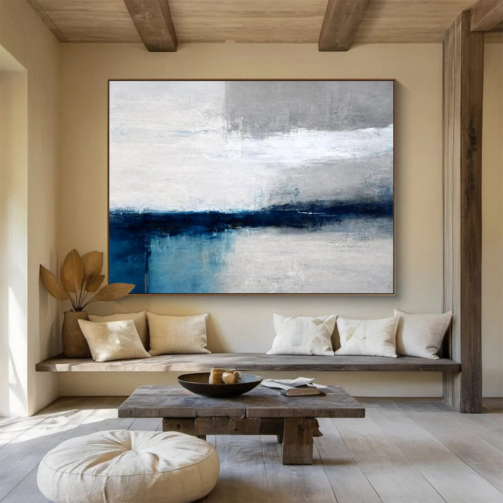 Grey Blue Minimalist Abstract Painting THY052